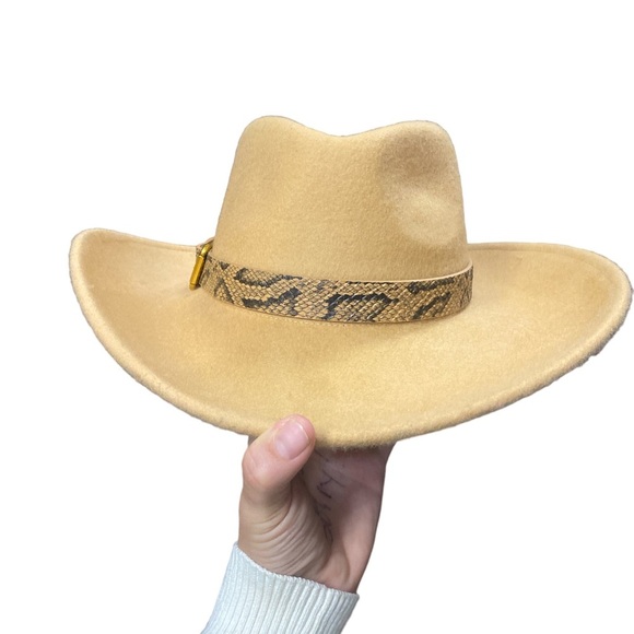 POL Wool Boutique Wide Brim Hat Adjustable W/ Vegan Snakeskin Belted detail - Picture 6 of 6